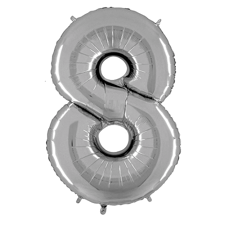 Número 8 Prata 26" 66CM Balão Metalizado Decorar Grab