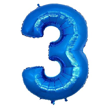 Número 3 Azul 26" 66CM Balão Metalizado Decorar Grab