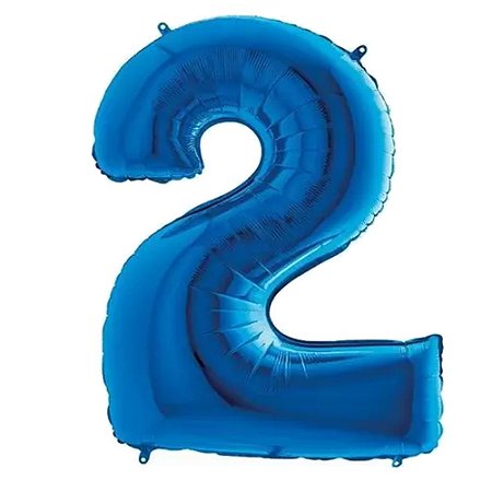 Número 2 Azul 26" 66CM Balão Metalizado Decorar Megatoon