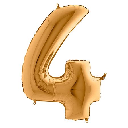 Número 4 Dourado 26" 66CM Balão Metalizado Decorar Grab