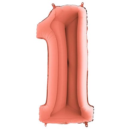 Número 1 Rose Gold 26" 66CM Balão Metalizado Decorar Megatoon