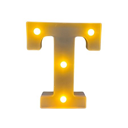 Letra Led T Plástico Branco 16Cm Luz Amarela Decorativo