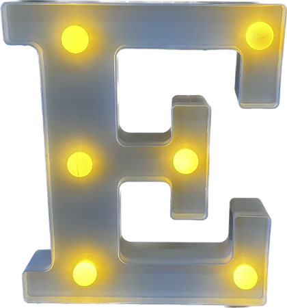 Letra Led E Plástico Branco 16Cm Luz Amarela Decorativo