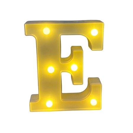 Letra Led E Plástico Branco 16Cm Luz Amarela Decorativo