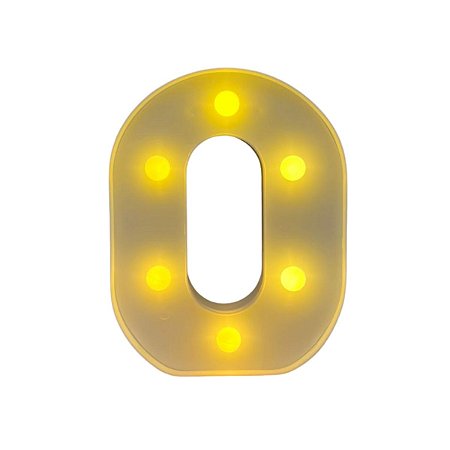 Letra Led O Plástico Branco 16Cm Luz Amarela Decorativo