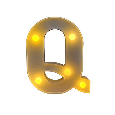 Letra Led Q Plástico Branco 16Cm Luz Amarela Decorativa
