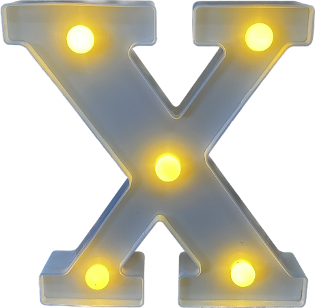 Letra Led X Plástico Branco 16Cm Luz Amarela Decorativo