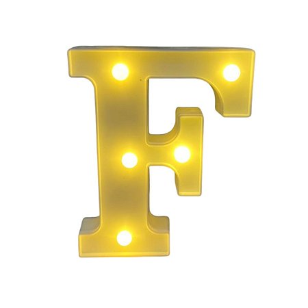 Letra Led F Plástico Branco 16Cm Luz Amarela Decorativo