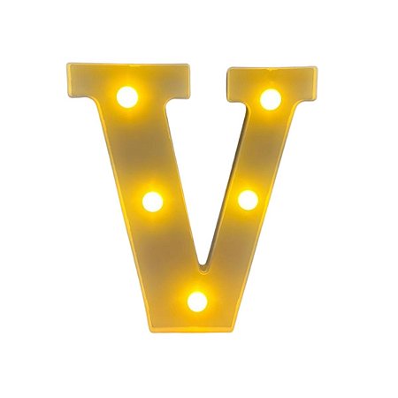 Letra Led V Plástico Branco 16Cm Luz Amarela Decorativo