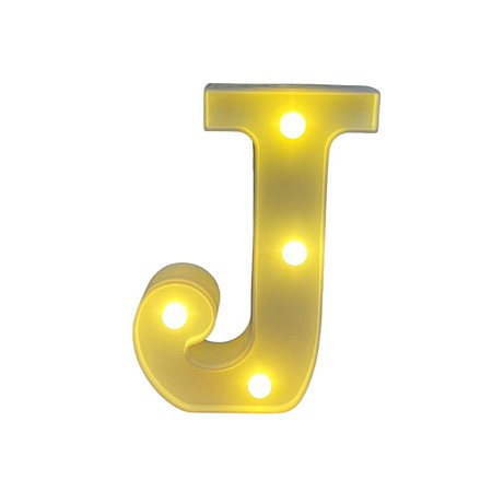 Letra Led J Plástico Branco 16Cm Luz Amarela Decorativa