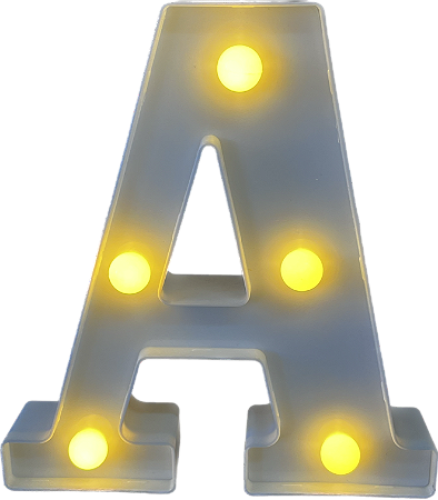 Letra Led A Plástico Branco 16Cm Luz Amarela Decorativa