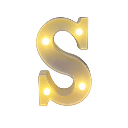 Letra Led S Plástico Branco 16Cm Luz Amarela Decorativo