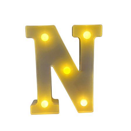 Letra Led N Plástico Branco 16Cm Luz Amarela Decorativo