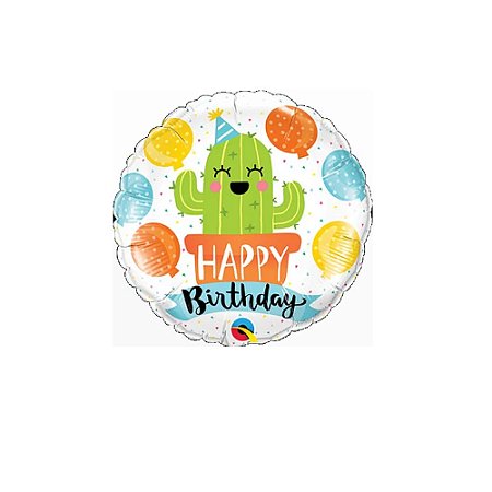 Balão Happy Birthday Cactus 18" 46cm Metalizado Decoração