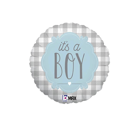 Balão Xadrez Cinza Its a Boy 18" 46cm Metalizado Decoração