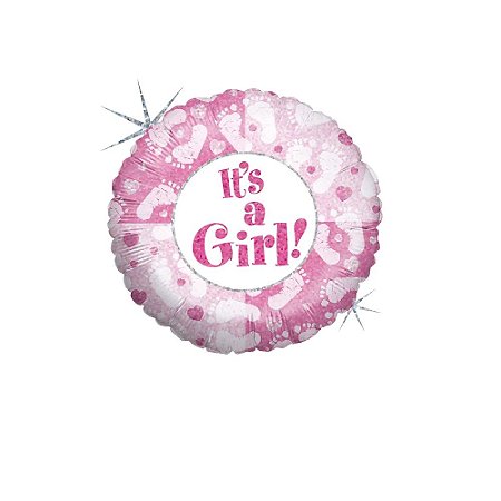 Balão Pezinho Rosa Its a Girl 18" 46cm Metalizado Decoração
