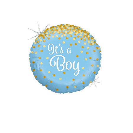Balão Its a Boy Azul Confetes 18" 46cm Metalizado Decoração