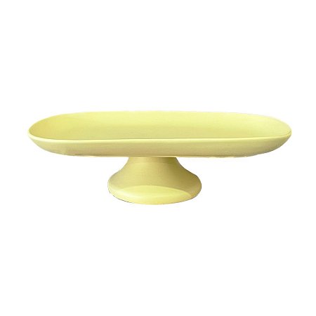 Prato Oval Com Pé Cerâmica Amarelo Candy Fosco Decorativa