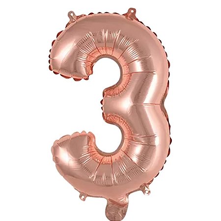 Número 3 Balão Metalizado Rose Gold 26" 65Cm Decoração É Festa