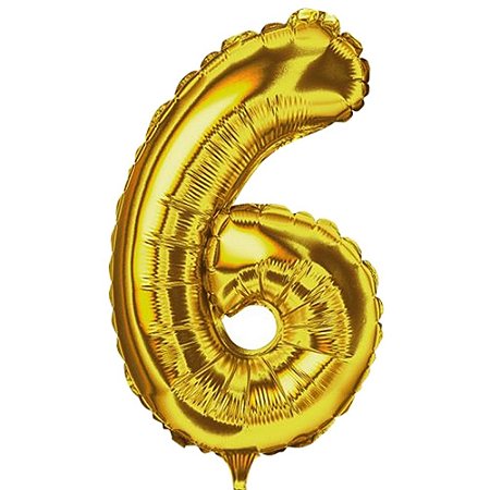 Número 6 Balão Metalizado Dourado 26" 65Cm Decoração É Festa