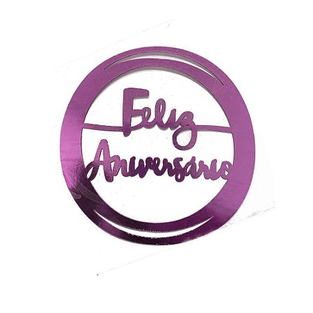 Topo De Bolo Feliz Aniversário Lettering Metálic Pink Junco