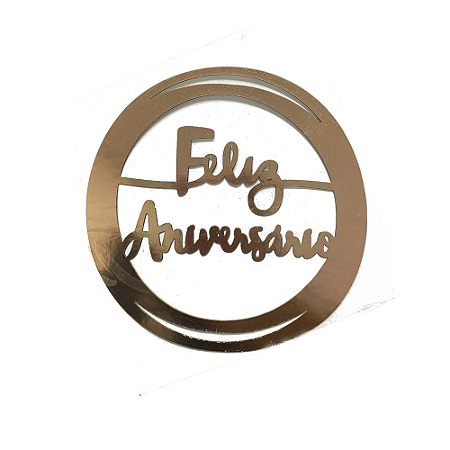 Topo De Bolo Feliz Aniversário Lettering Metálic Rose Junco