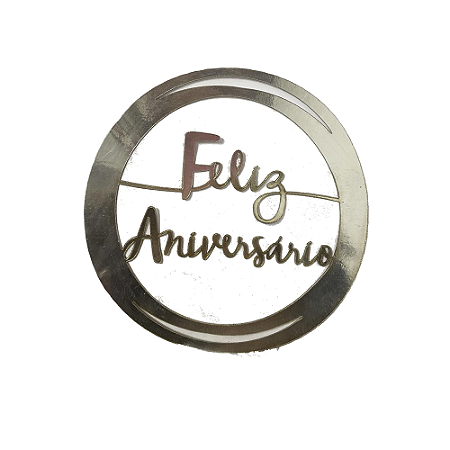 Topo De Bolo Feliz Aniversário Lettering Metálic Prata Junco