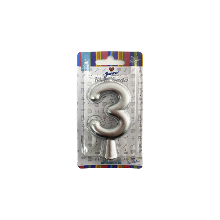 Vela Nº 3 Tubular Metalizado Prata 8Cm Decorativa Junco