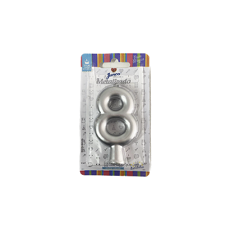 Vela Nº 8 Tubular Metalizado Prata 8Cm Decorativa Junco