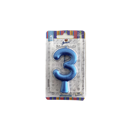 Vela Nº 3 Tubular Metalizado Azul 8Cm Decorativa Junco