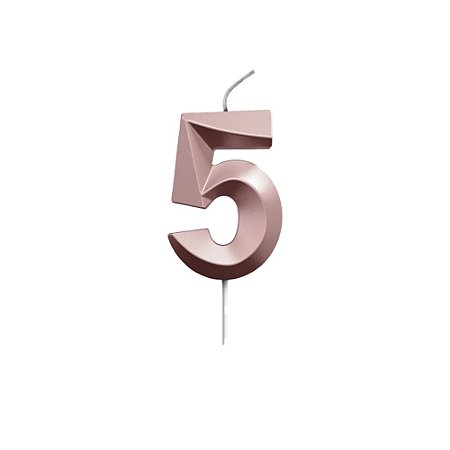 Vela Número 5 Metalizada No Palito Rose Gold Brilhante Festa