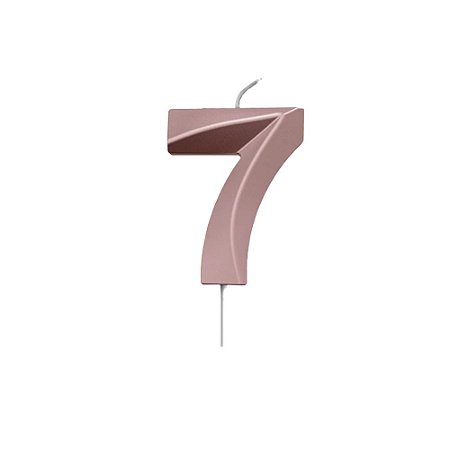 Vela Número 7 Metalizada No Palito Rose Gold Brilhante Festa