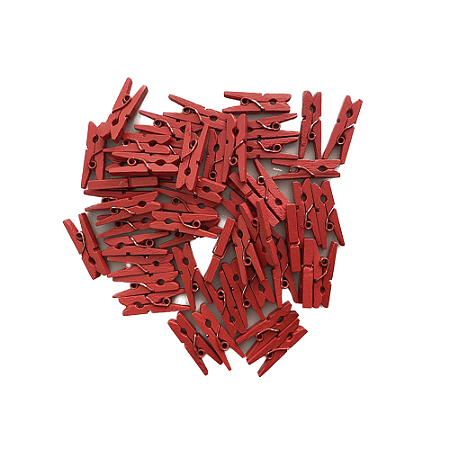 50 Mini Pregadores de Madeira Vermelho Decorativo