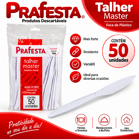 Faca Master Descartável Plástico Branco Refeições 50un