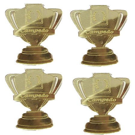 Aplique Taça De Futebol Campeão Dourado 6Cm Plástico Enfeite