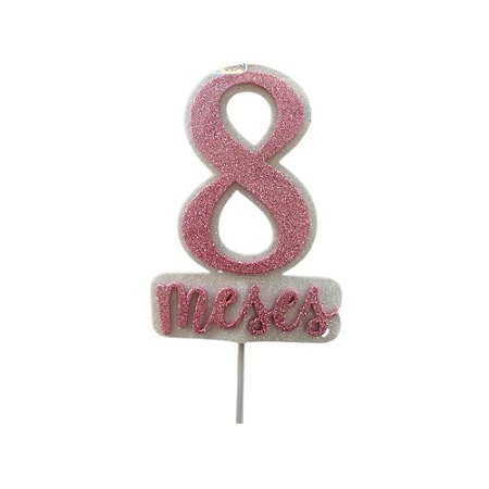 Topo Mesversário 8 Meses Rosa Menina Bolos 22CM EVA Decorativo