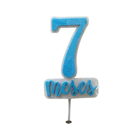 Topo Mesversário 7 Meses Azul Menino Bolos 22CM EVA Decorativo