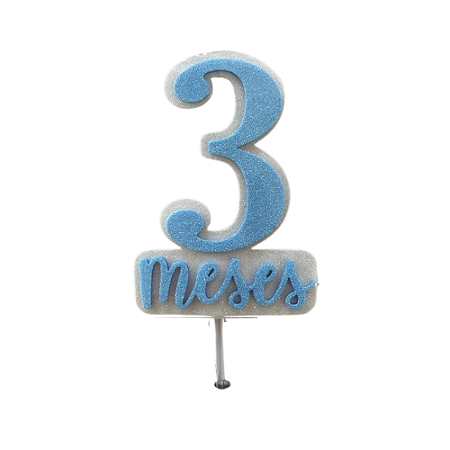 Topo Mesversário 3 Meses Azul Menino Bolos 22CM EVA Decorativo