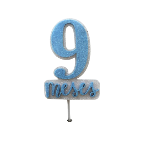 Topo Mesversário 9 Meses Azul Menino Bolos 22CM EVA Decorativo