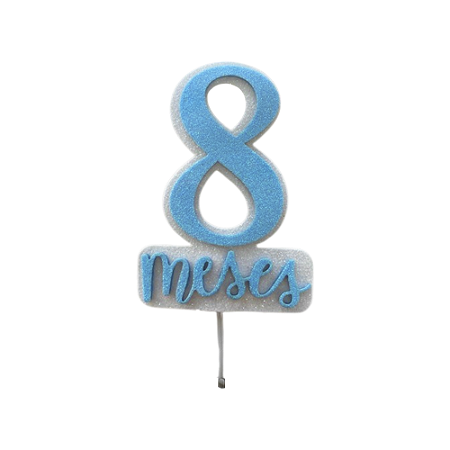Topo Mesversário 8 Meses Azul Menino Bolos 22CM EVA Decorativo