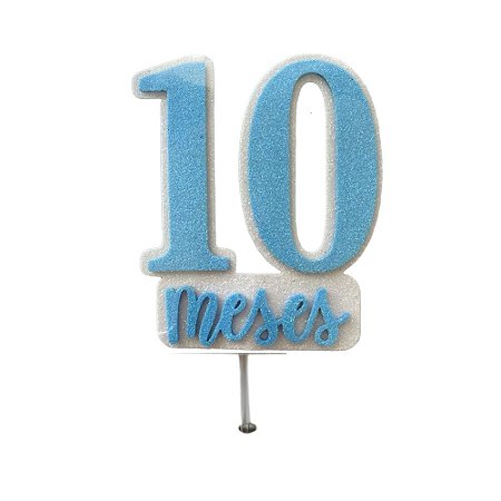 Topo Mesversário 10 Meses Azul Menino Bolos 22CM EVA Decorativo