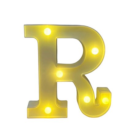 Letra Led R Plástico Branco 16Cm Luz Amarela Decorativa