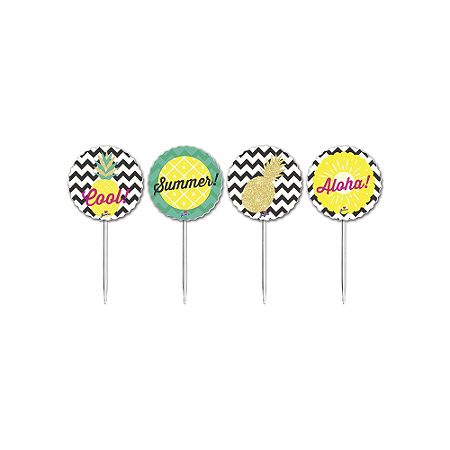 Topper Plaquinha Docinhos Decoração Tropical Abacaxi 8un