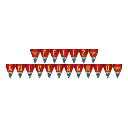 Faixa Feliz Aniversário Super Mulher Decorativa 2,40x19