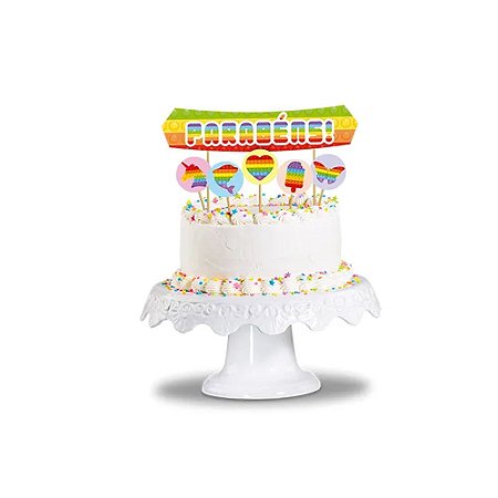 Topo De Bolo Parabéns POP IT Colorido 6PÇS Junco