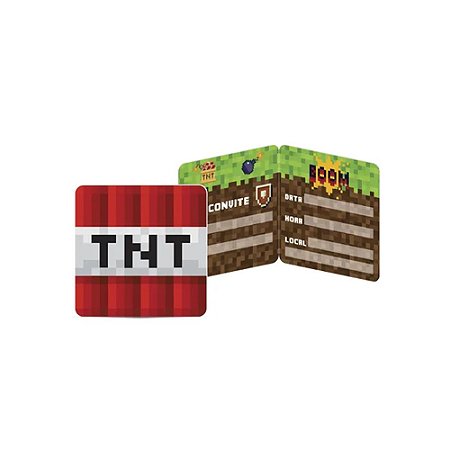 Convite Aniversário Mini Pixels Bomba TNT 8un Convidados