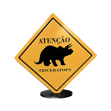 Display Mdf Placa Dinossauro Triceratops Amarelo Decorativo