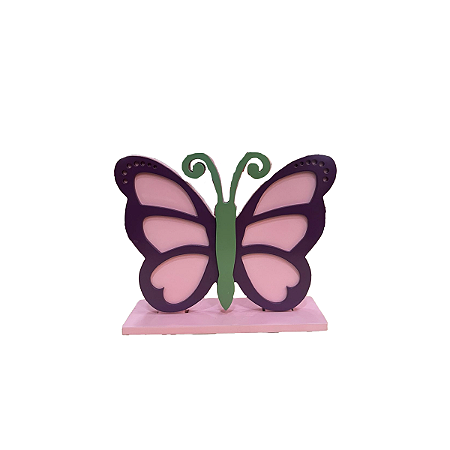 Display Pequeno Borboleta Mdf Rosa Com Roxo Decorativo