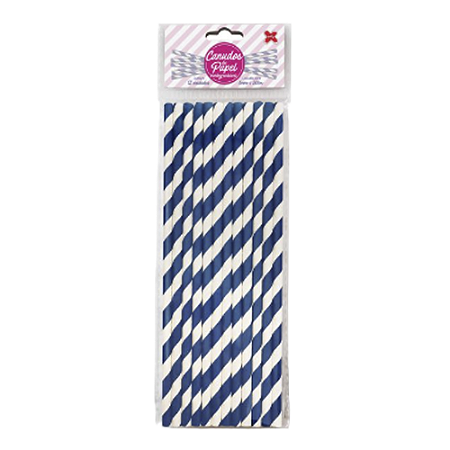 Canudo Listrado Azul Escuro De Papel Make+ 12un 20CM