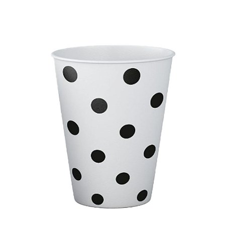 Copo De Papel Bolinhas Preto Branco Festa 270ml 8unidades